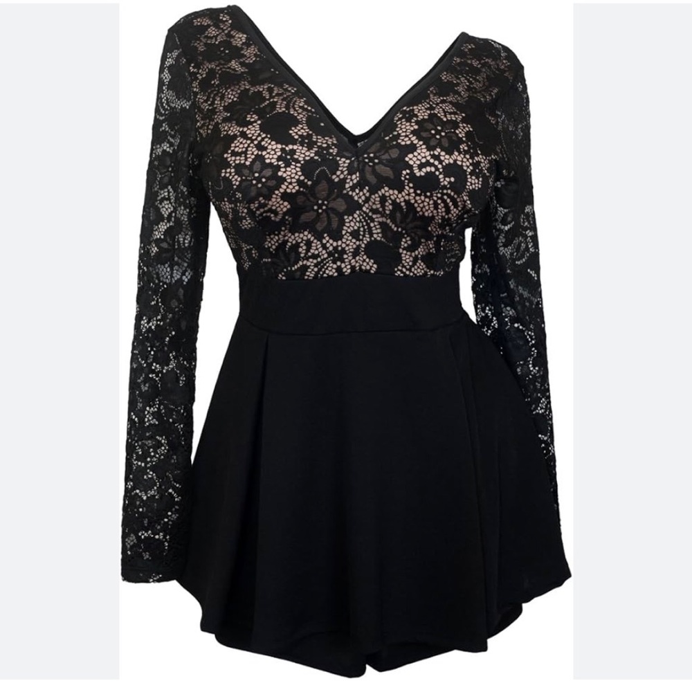 Black Lace Long Sleeve Romper